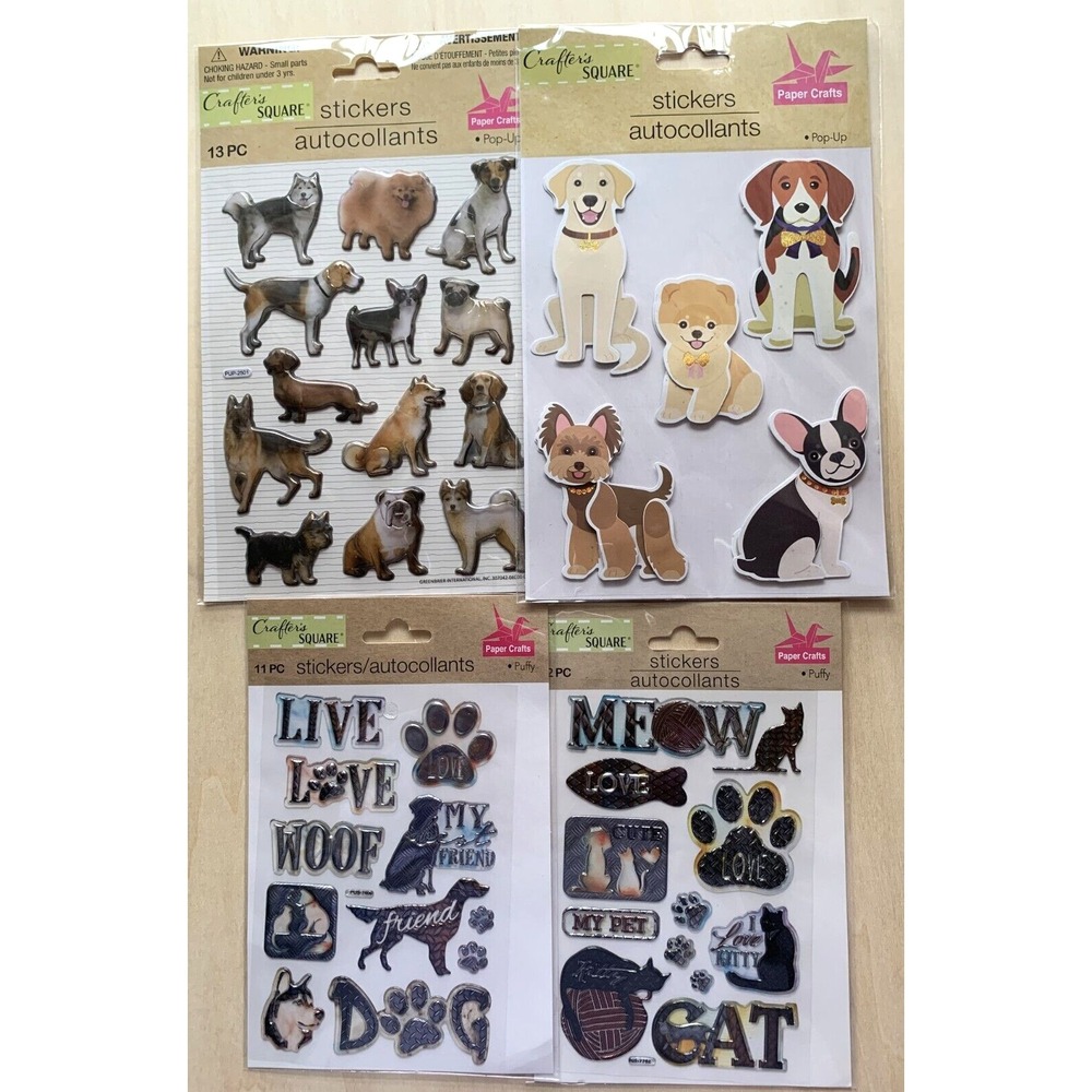Crafter's Square Scrapbook Stickers LOT of 4 Sealed Puffy Pop Up ALL Dog & Cat